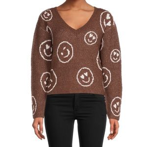 No Boundaries Brown Sweater w/ Smiley Faces